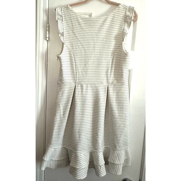 Maeve ANTHROPOLOGIE Ivory Striped Sunland Ruffle Hem Sleeveless Dress Size Sz 16 - Picture 7 of 8